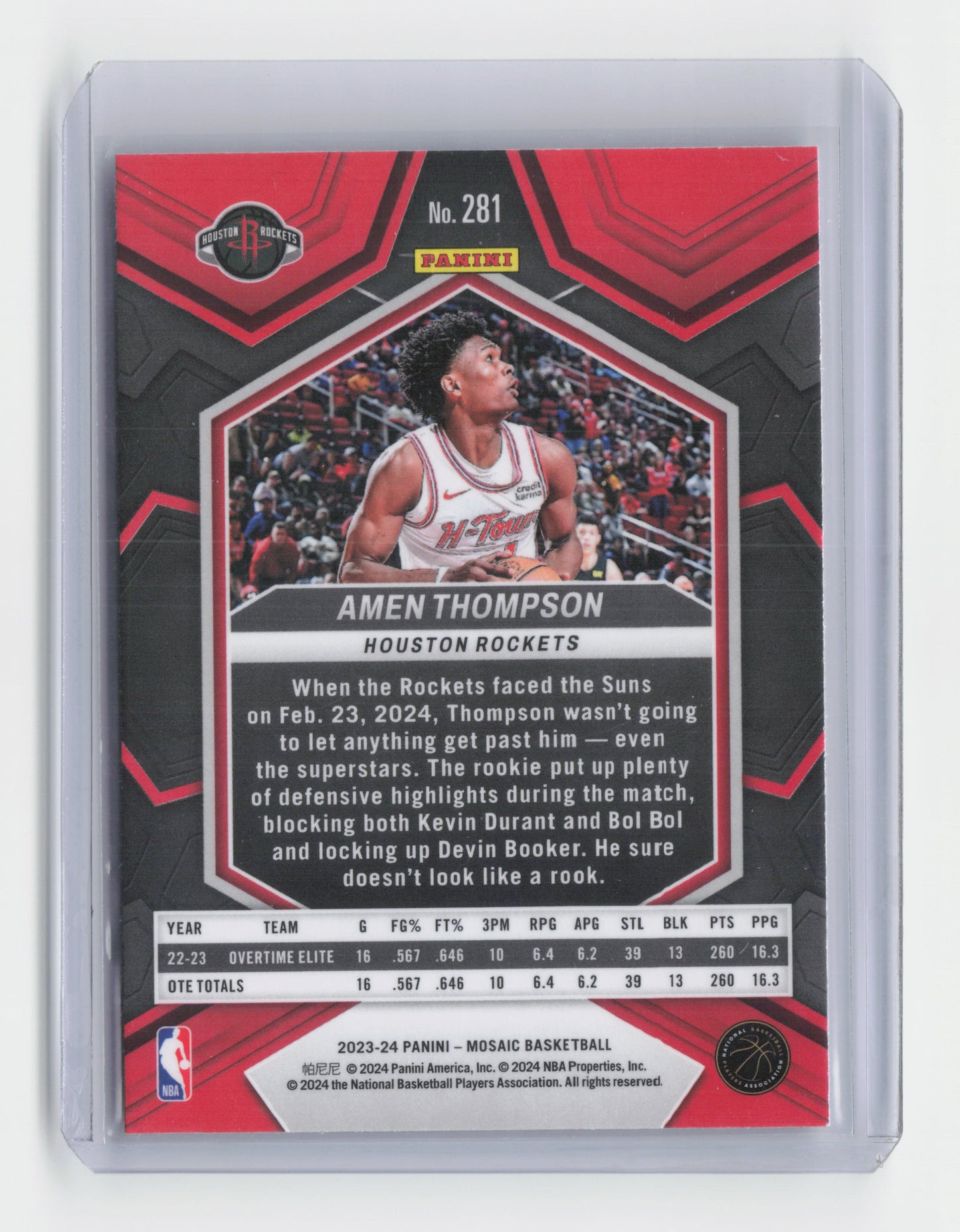 2023-24 - AMEN THOMPSON City Edition Rookie Mosaic Rockets #281