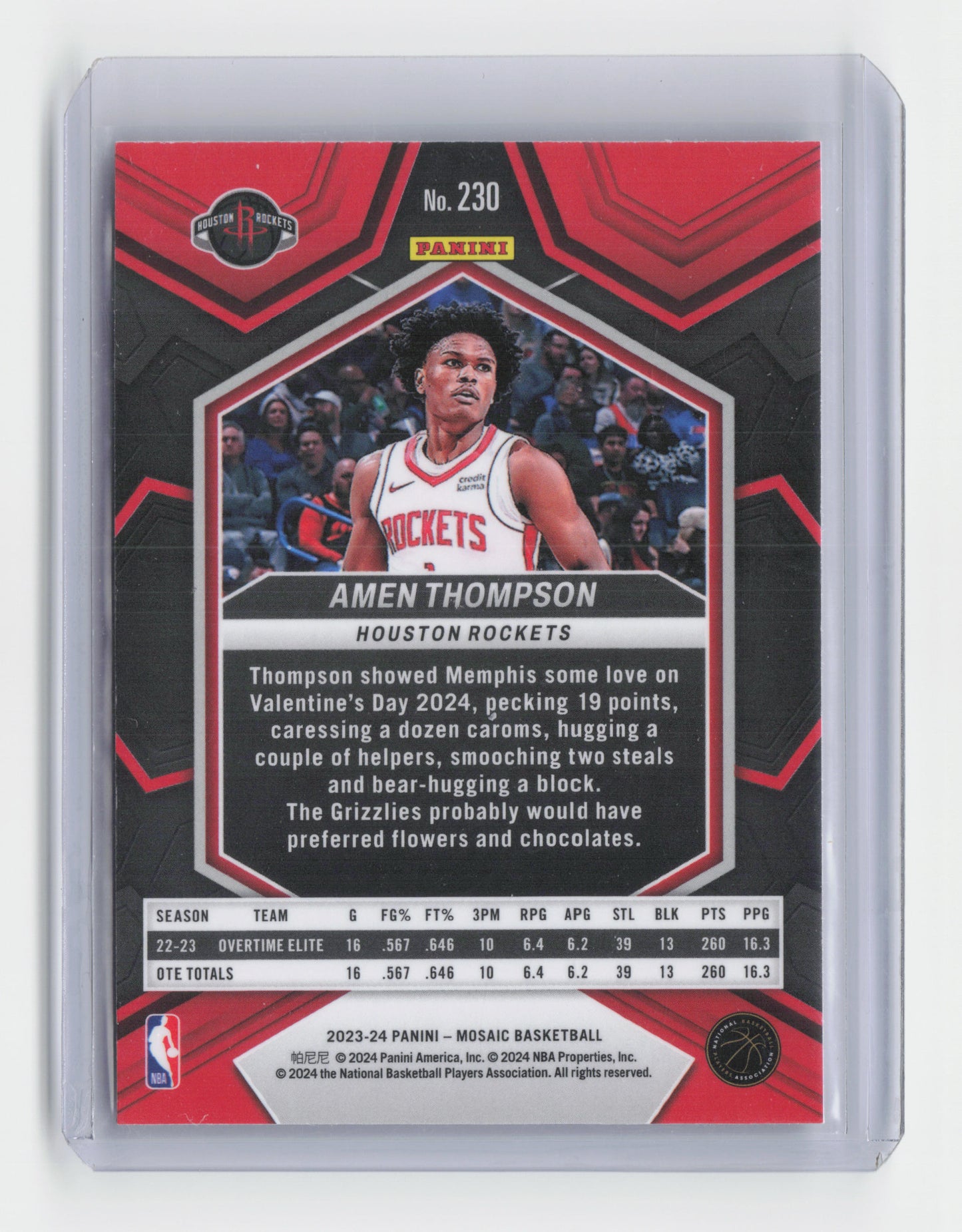 2023-24 - AMEN THOMPSON Rookie Base Mosaic Rockets #230