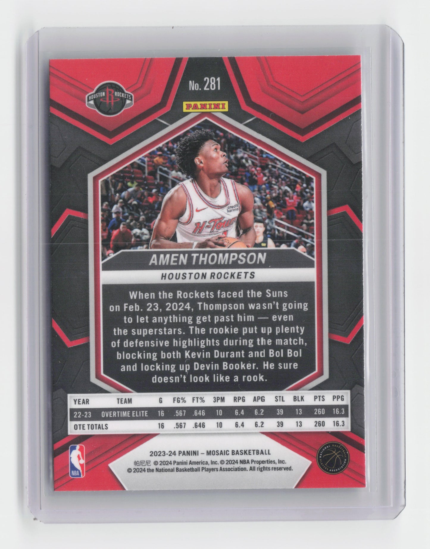 2023-24 - AMEN THOMPSON City Edition Rookie Mosaic Rockets #281