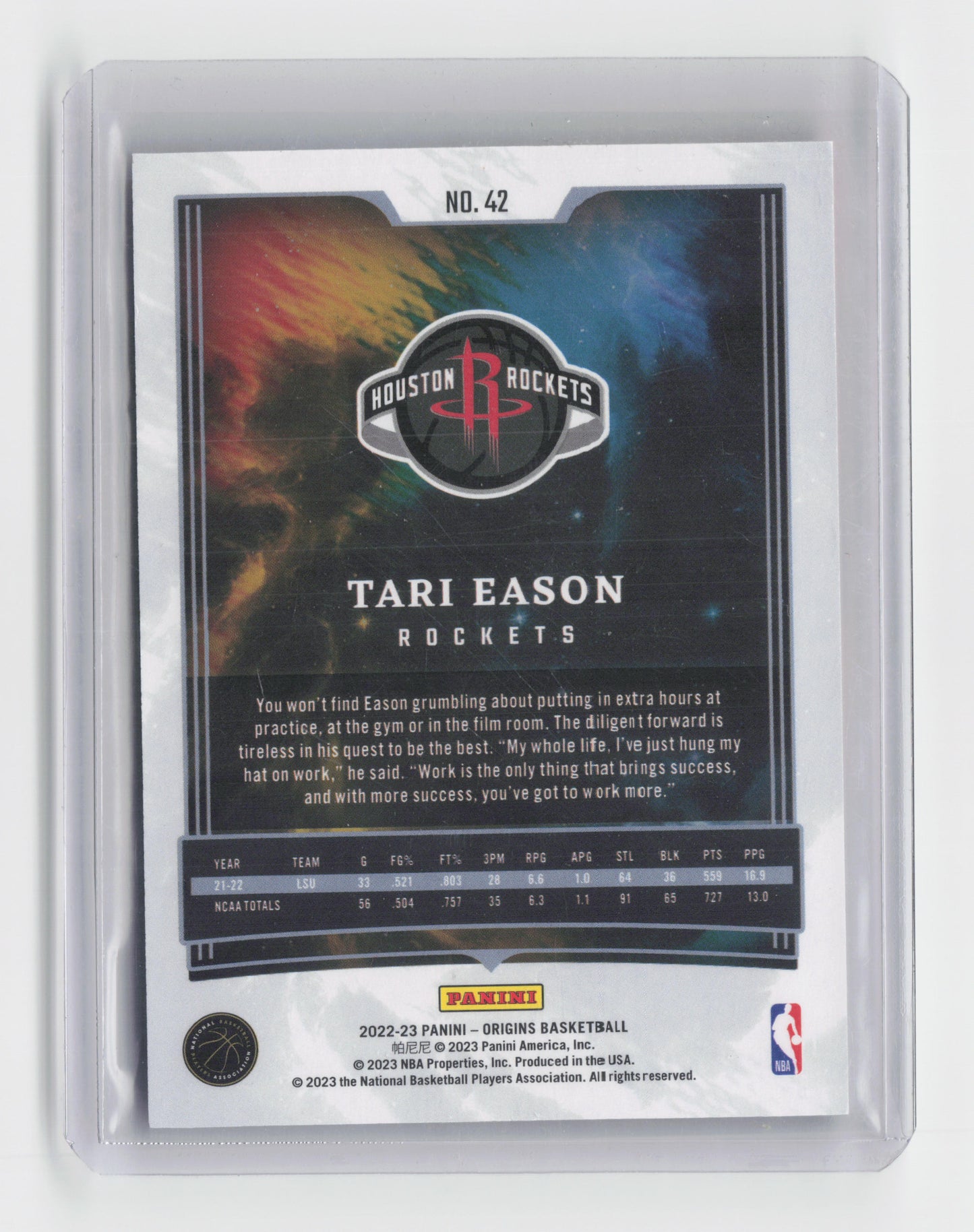 2022-23 - TARI EASON Basketball SP Origins Rockets #42