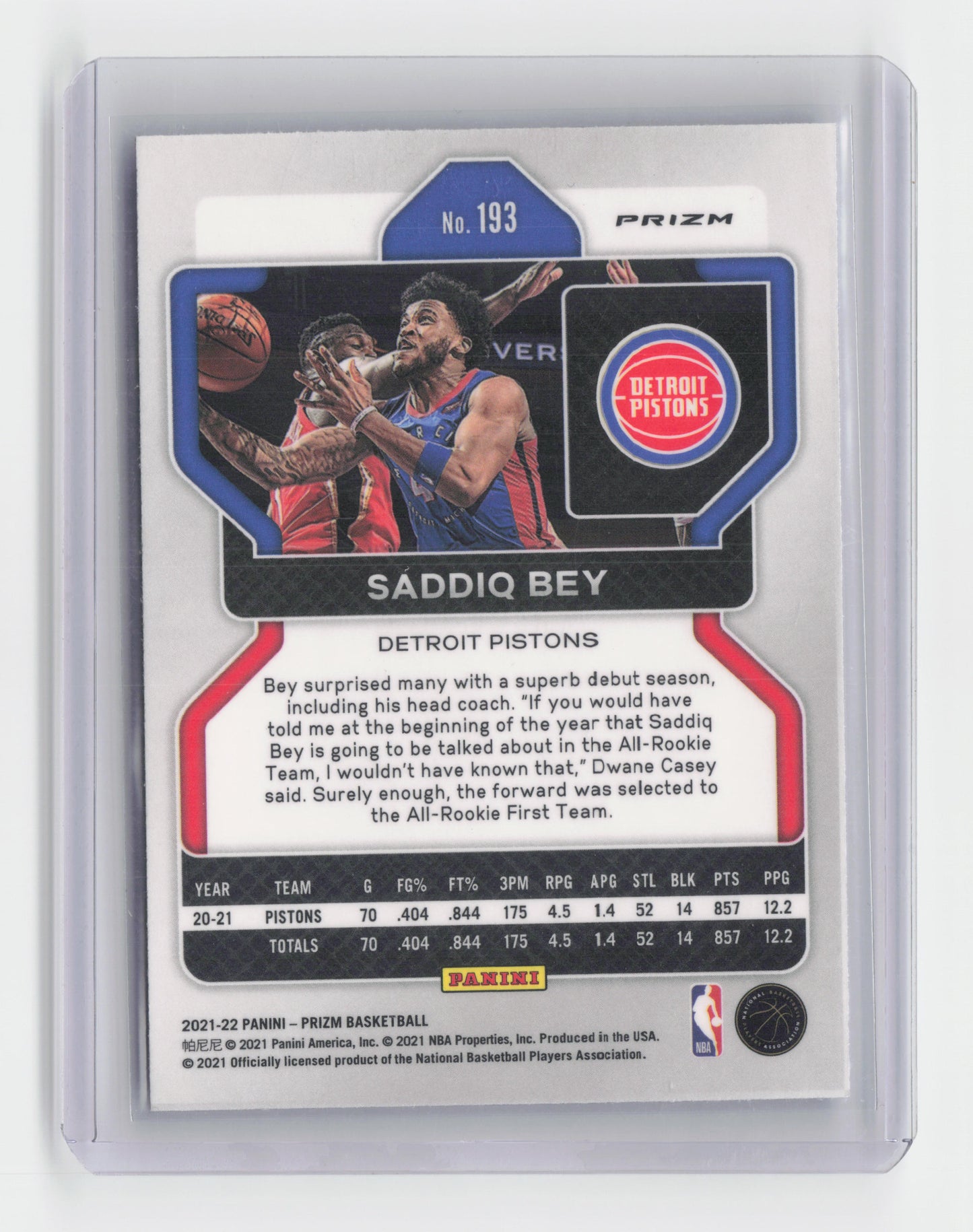 2021-22 SADDIQ BEY 75th Anniversary Prizm Pistons #193