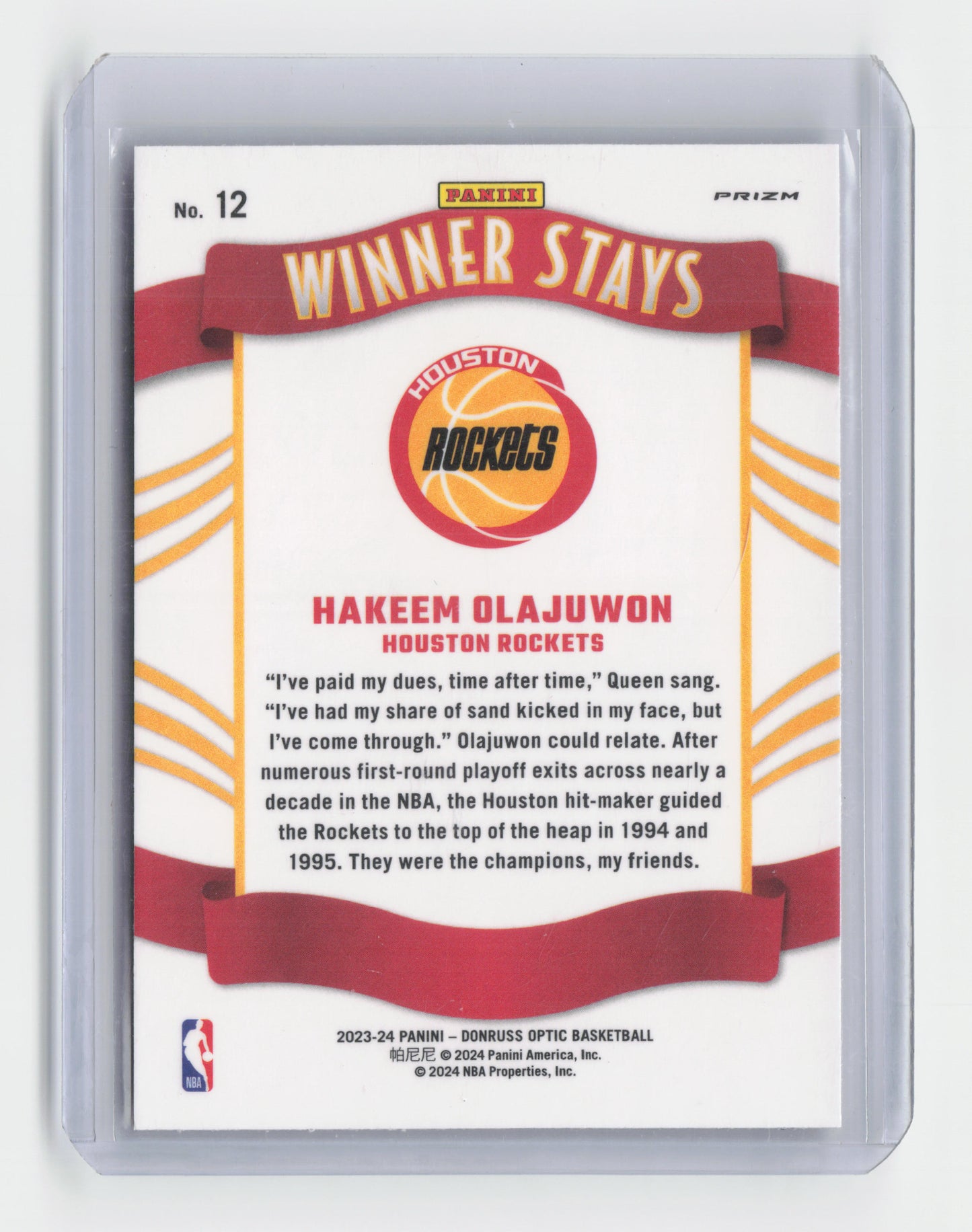 2023-24 HAKEEM OLAJUWON Prizm Winner Stays Optic #12