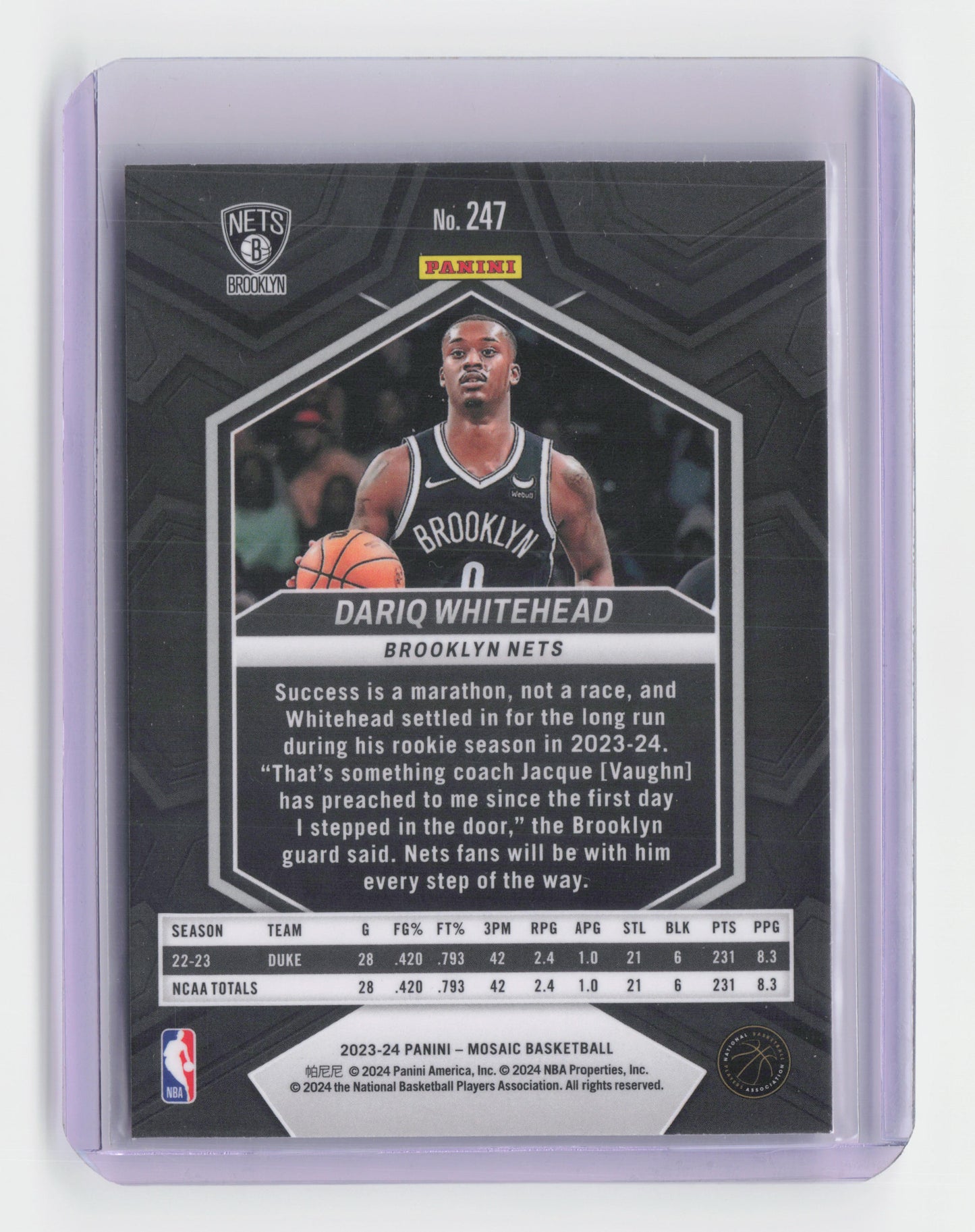 2023 - 24 DARIQ WHITEHEAD Rookie Base Mosaic Nets #247