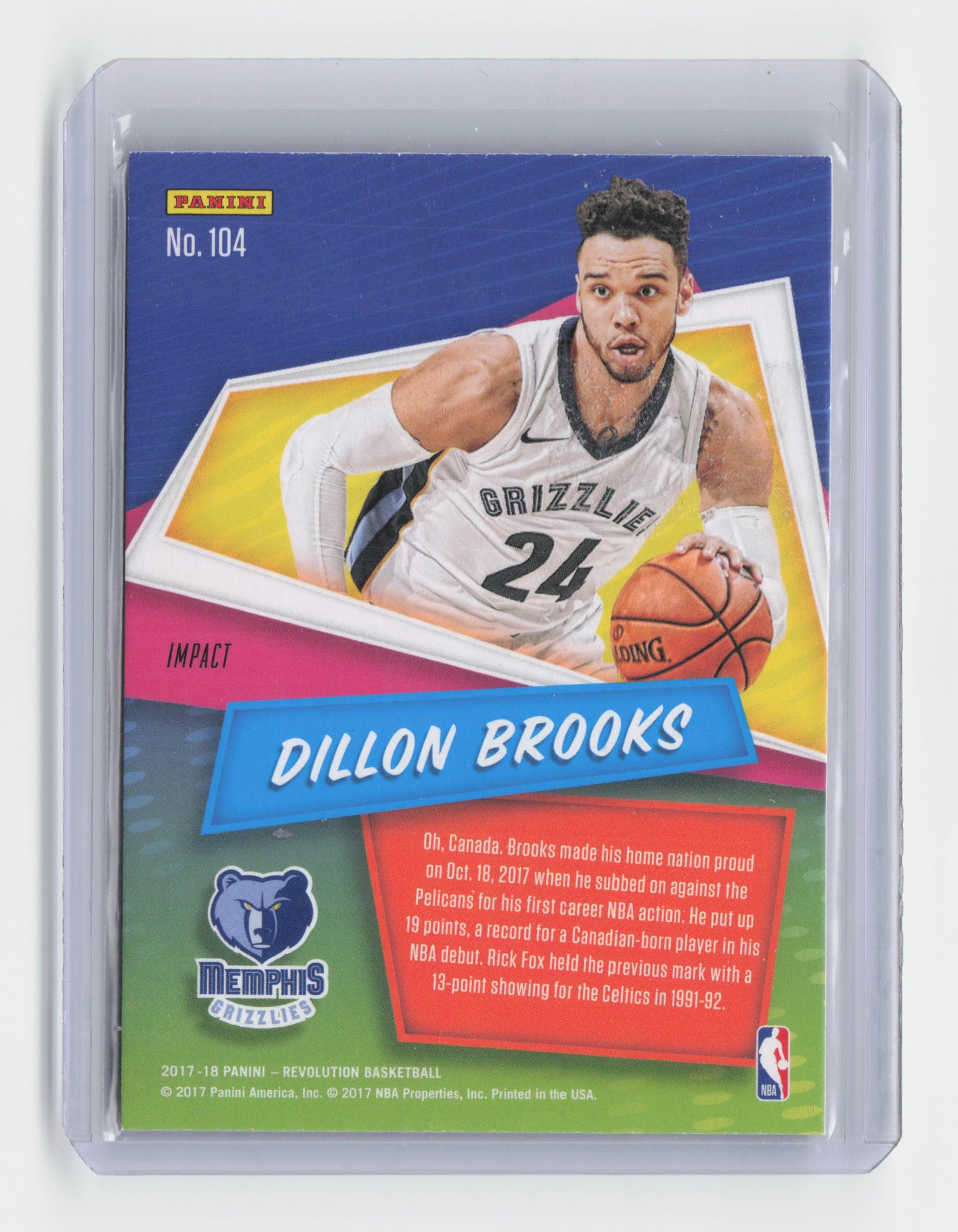 2017-18 DILLON BROOKS Impact Rookie Revolution Grizzlies #104