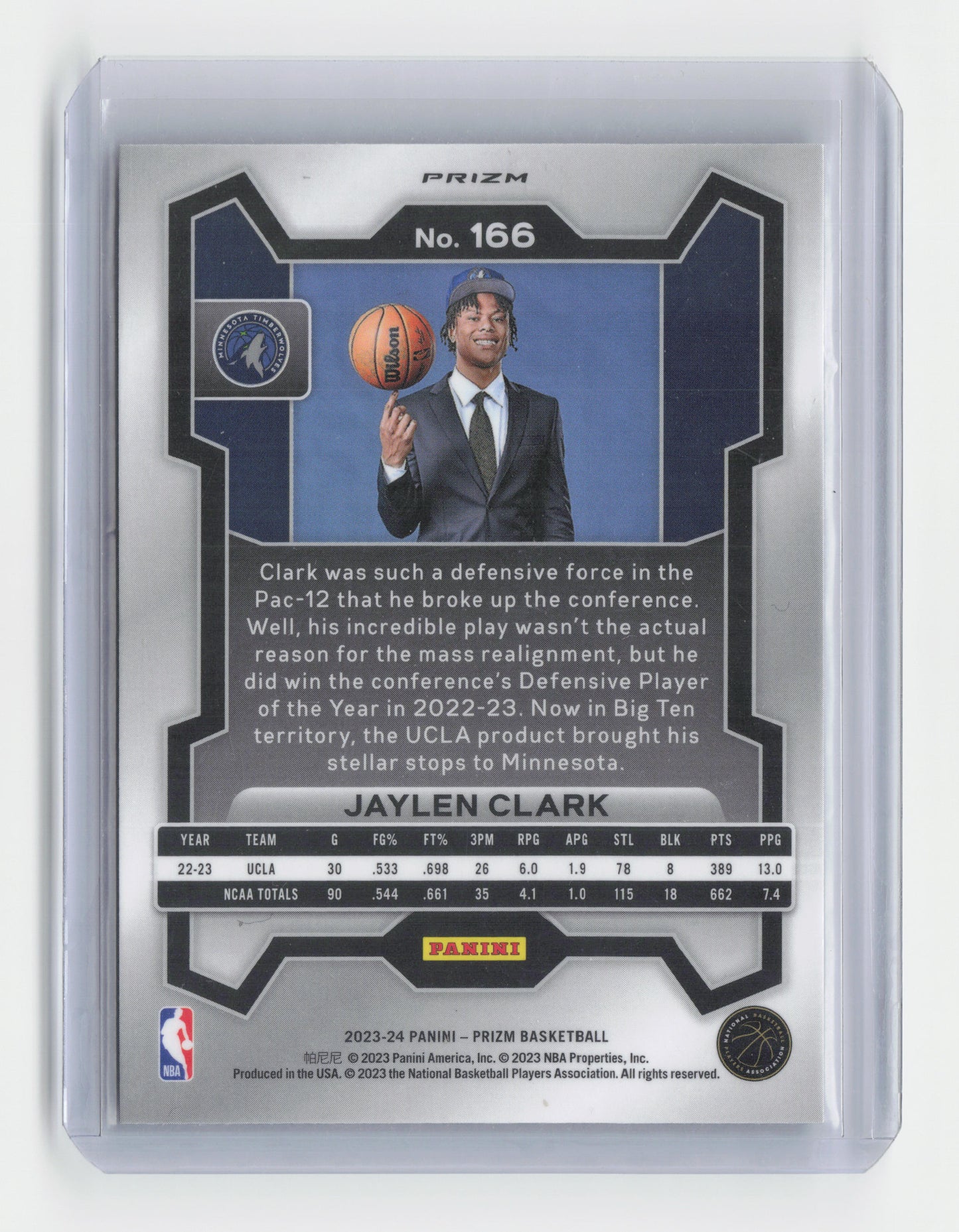 2023-24 JAYLEN CLARK Green Cracked Ice Rookie Prizm Twolves #166