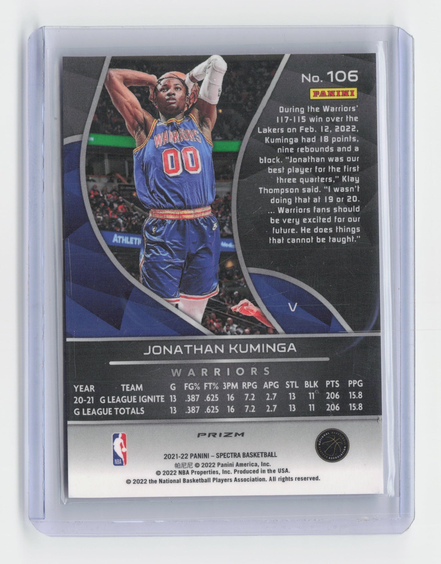 2021-22 JONATHAN KUMINGA Rookie Variation Spectra Warriors #106