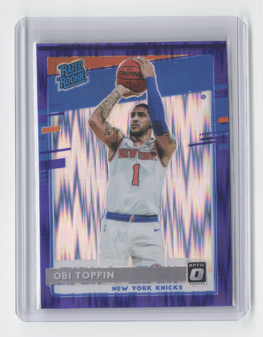2020-21 OBI TOPPIN Purple Shock Rated Rookie Optic Knicks #158