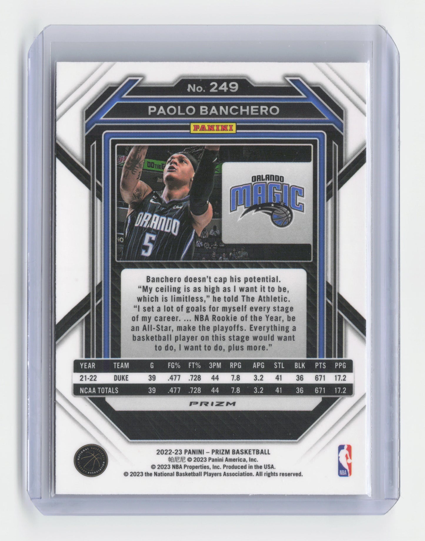 2022-23 - PAOLO BANCHERO Rookie Silver RC Hyper Prizm Magic #249