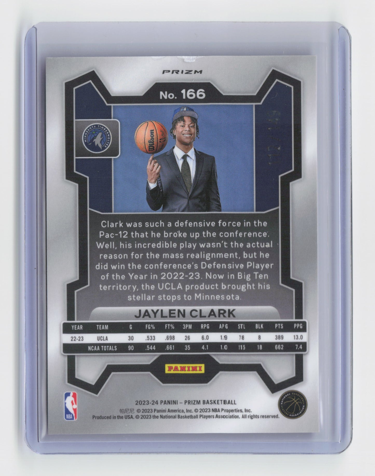 2023-24 JAYLEN CLARK Purple Cracked Ice Rookie 112/149 Prizm Timberwolves #166