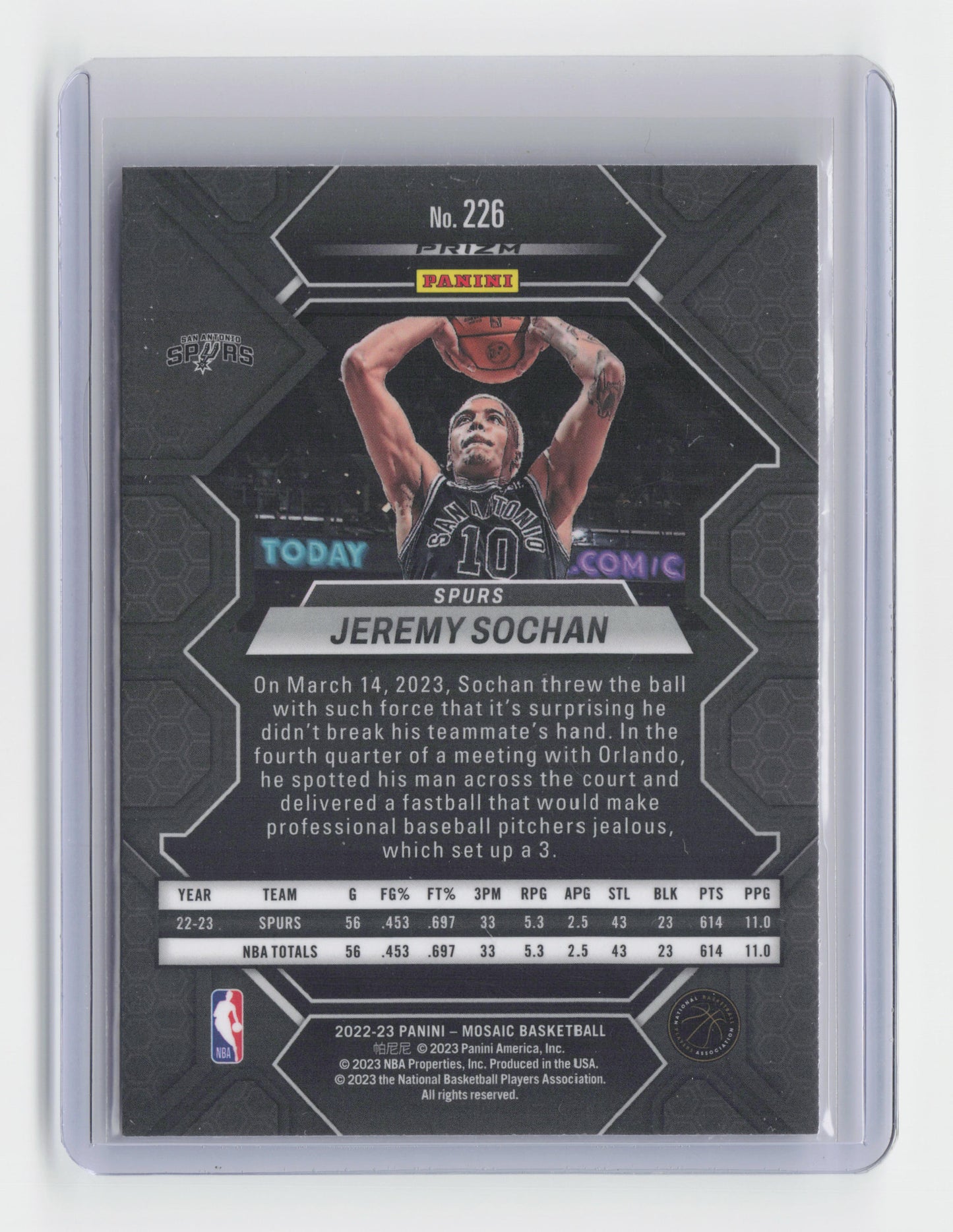 2022-23 - JEREMY SOCHAN - Silver Fast Break Rookie - Mosaic - Spurs #226