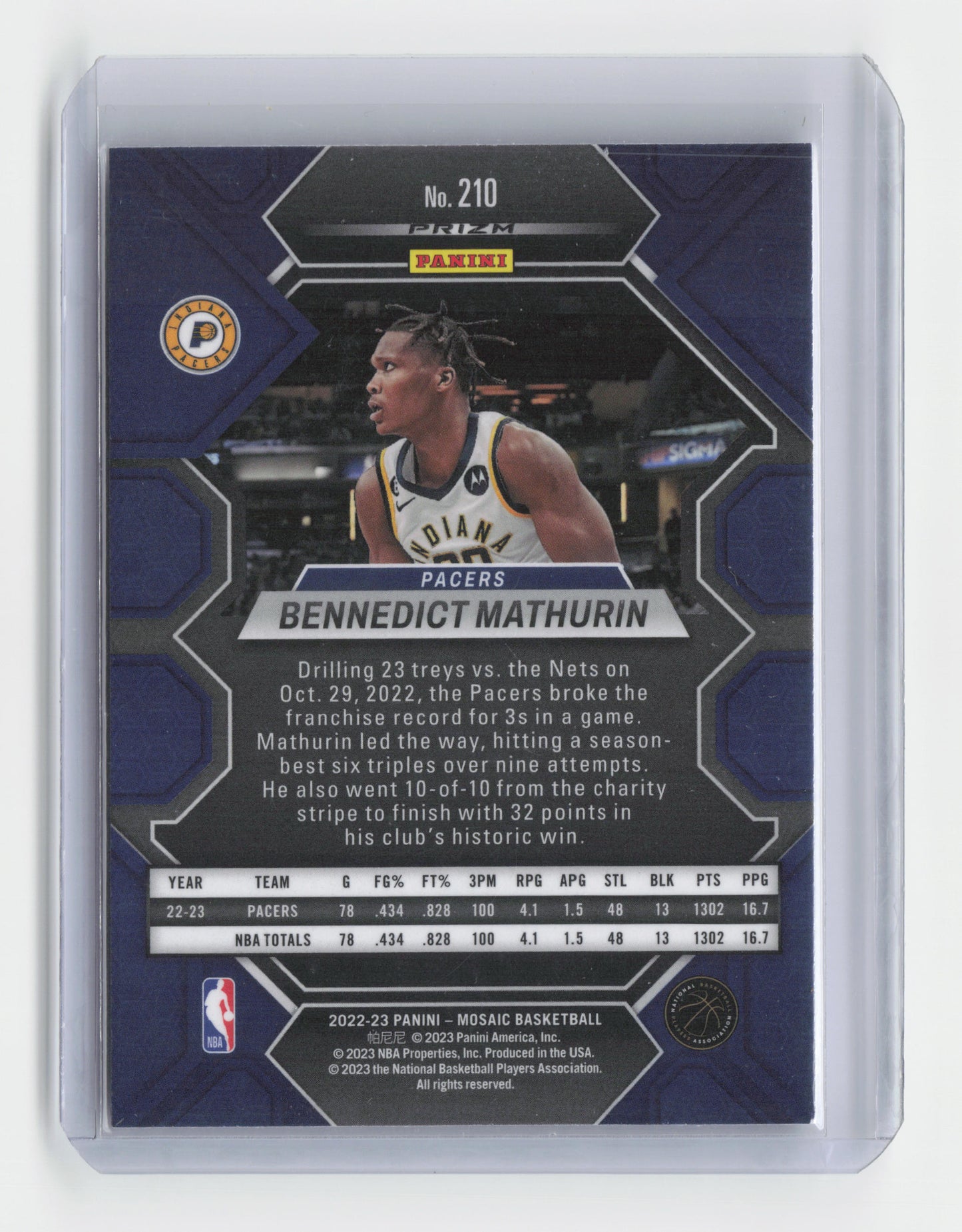 2022-23 - BENNEDICT MATHURIN - Fast Break Rookie Silver - Mosaic - Pacers #210