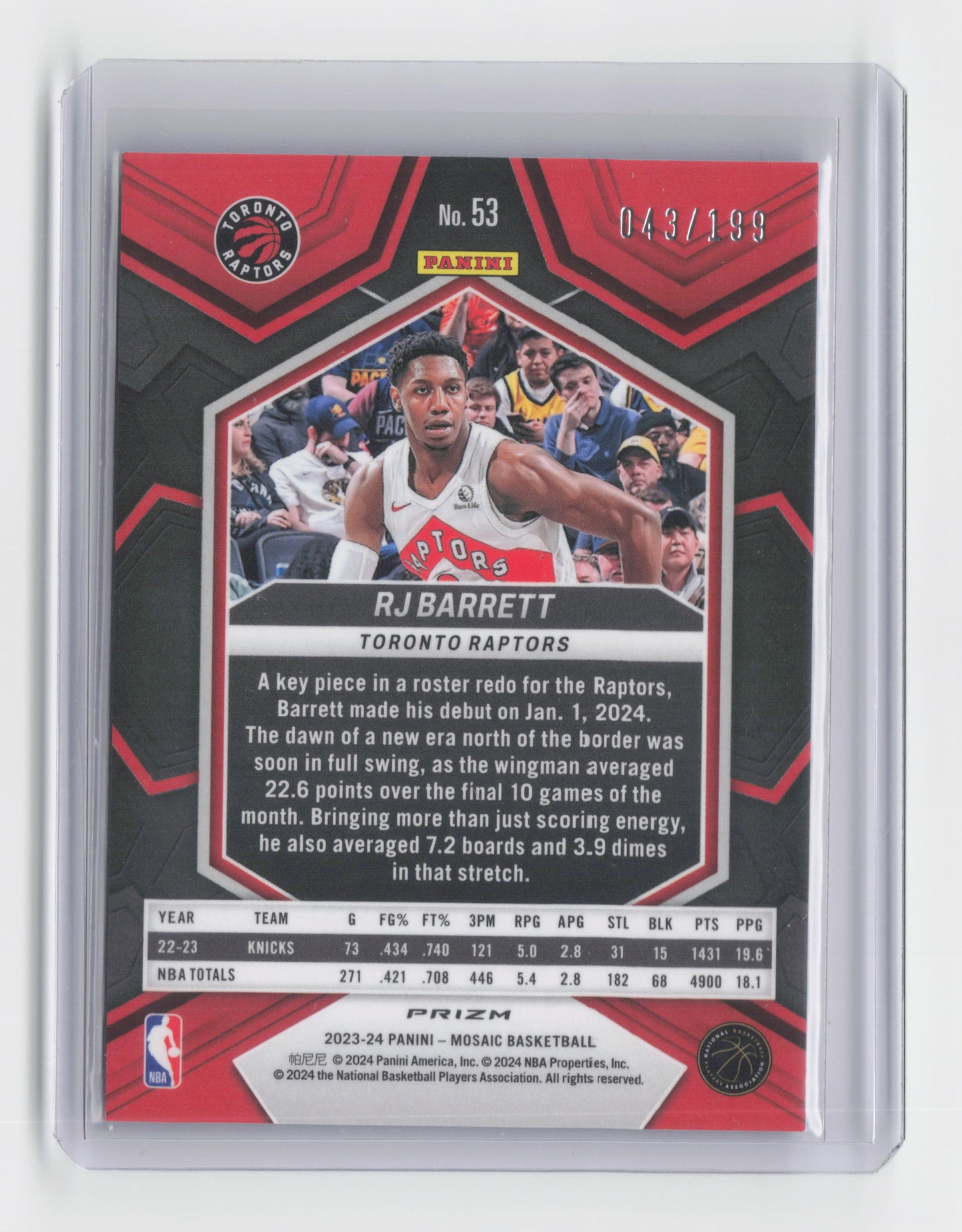 2023-24 - RJ BARRETT - Blue Mosaic 49/199 - Mosaic - Raptors #53