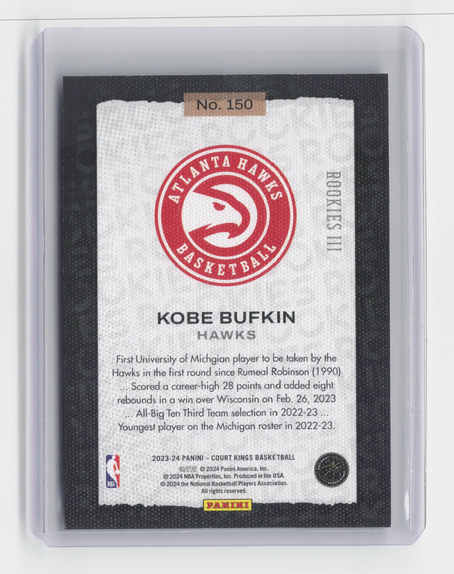 2023-24 KOBE BUFKIN Rookies Level III SSP Court Kings Hawks #150
