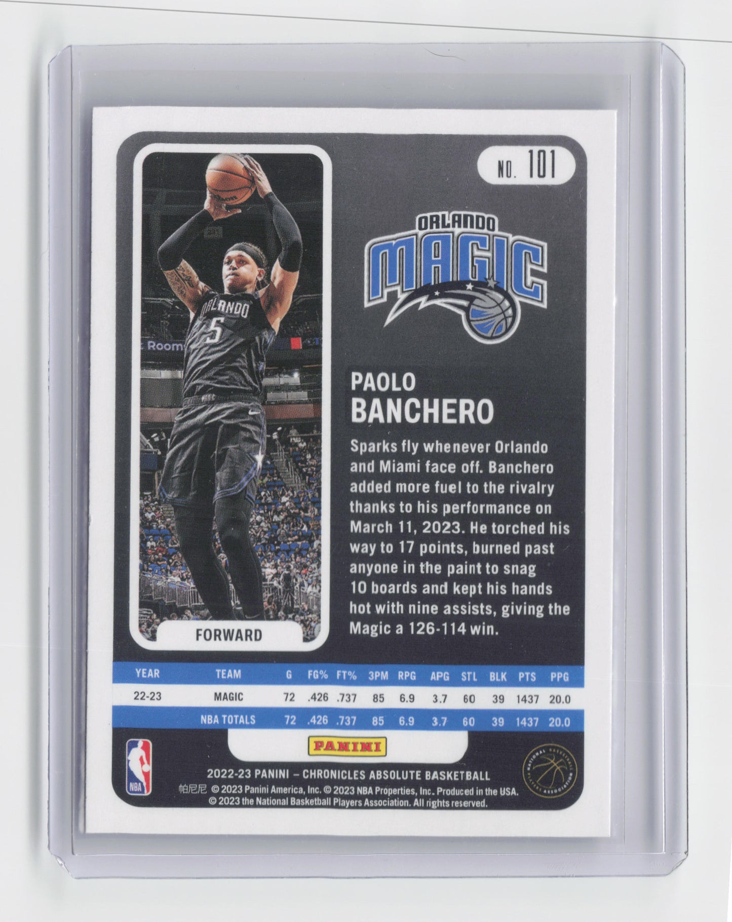 2022-23 - PAOLO BANCHERO Rookie Absolute Memorabilia Chronicles Magic #101