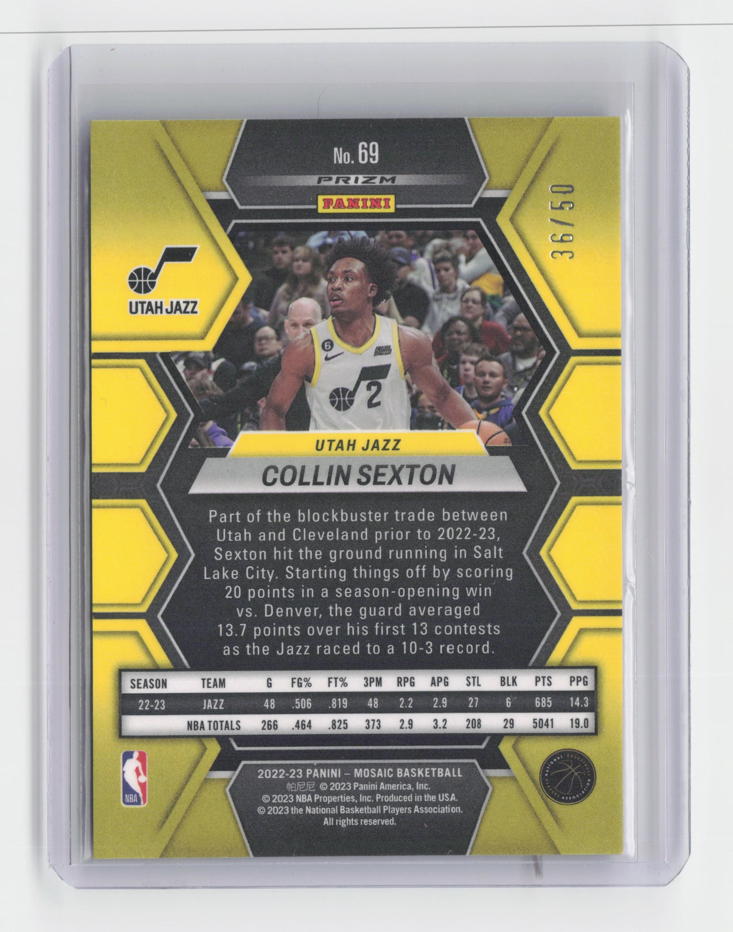 2022-23 - COLLIN SEXTON - Purple Fast Break 36/50 - Mosaic -Jazz #69