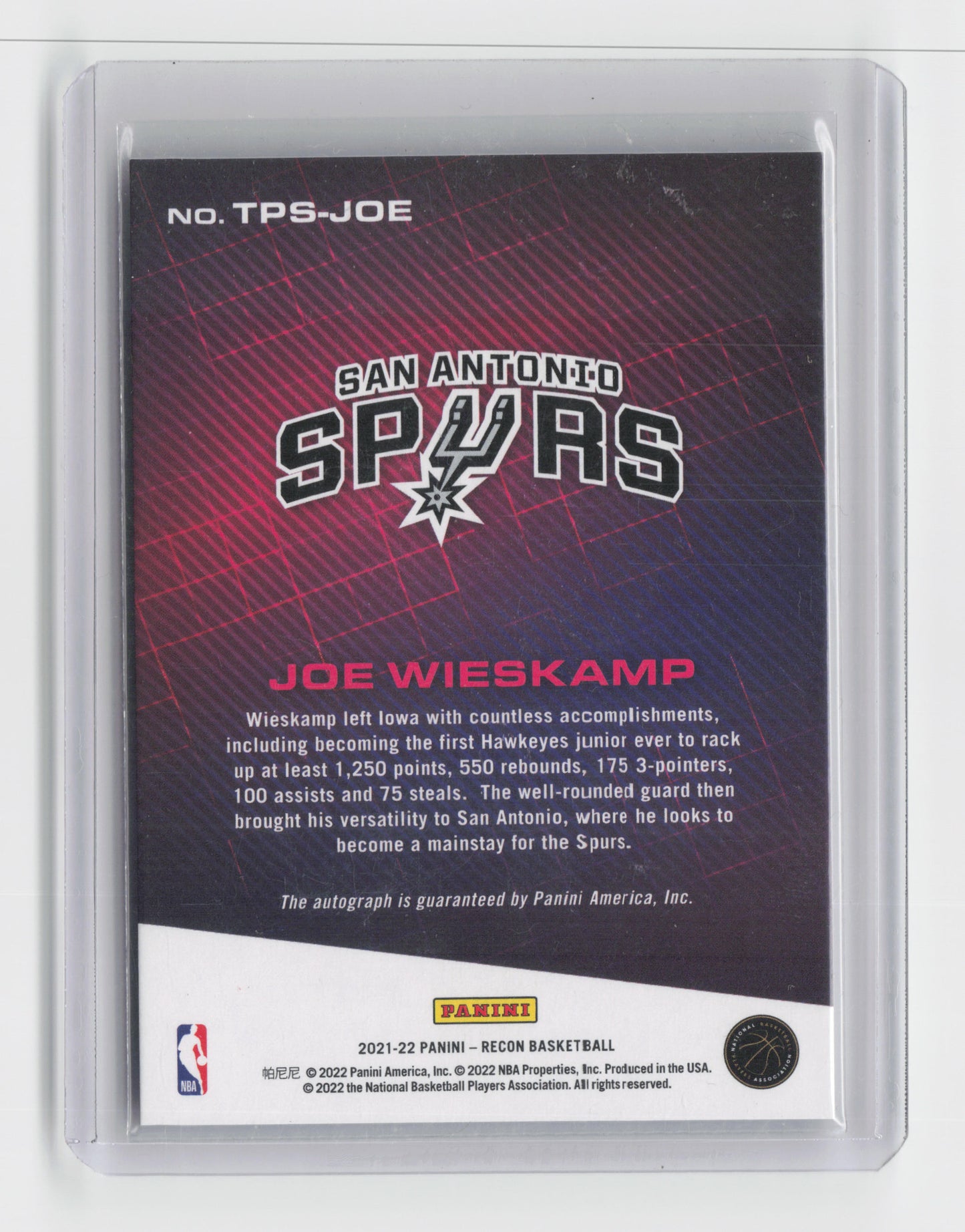 2021-22 - JOE WIESKAMP - True Potential Rookie Autograph - Recon - Spurs