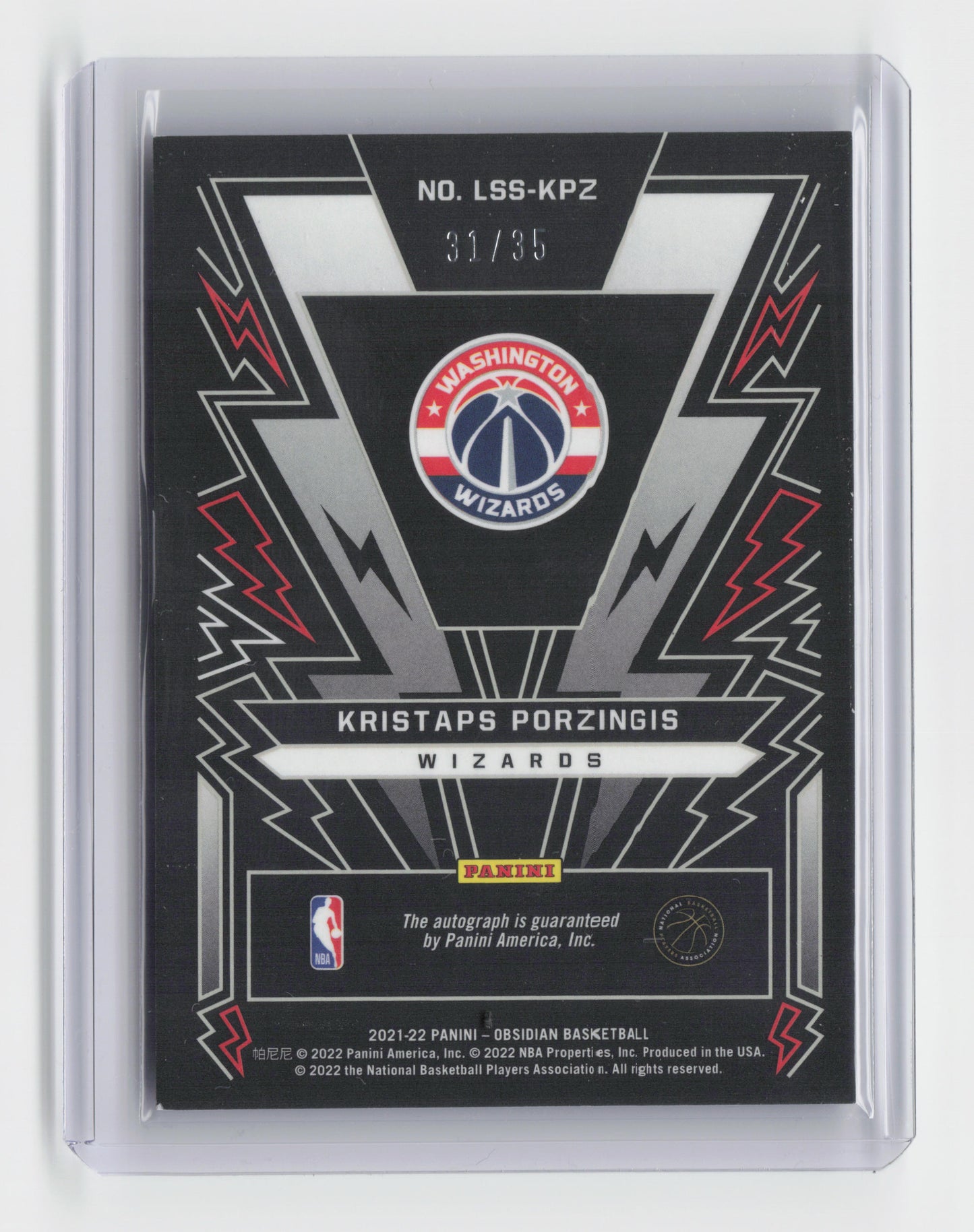 2021-22 KRISTAPS PORZINGIS Lightning Strike 31/35 Auto Obsidian #LSS-KPZ