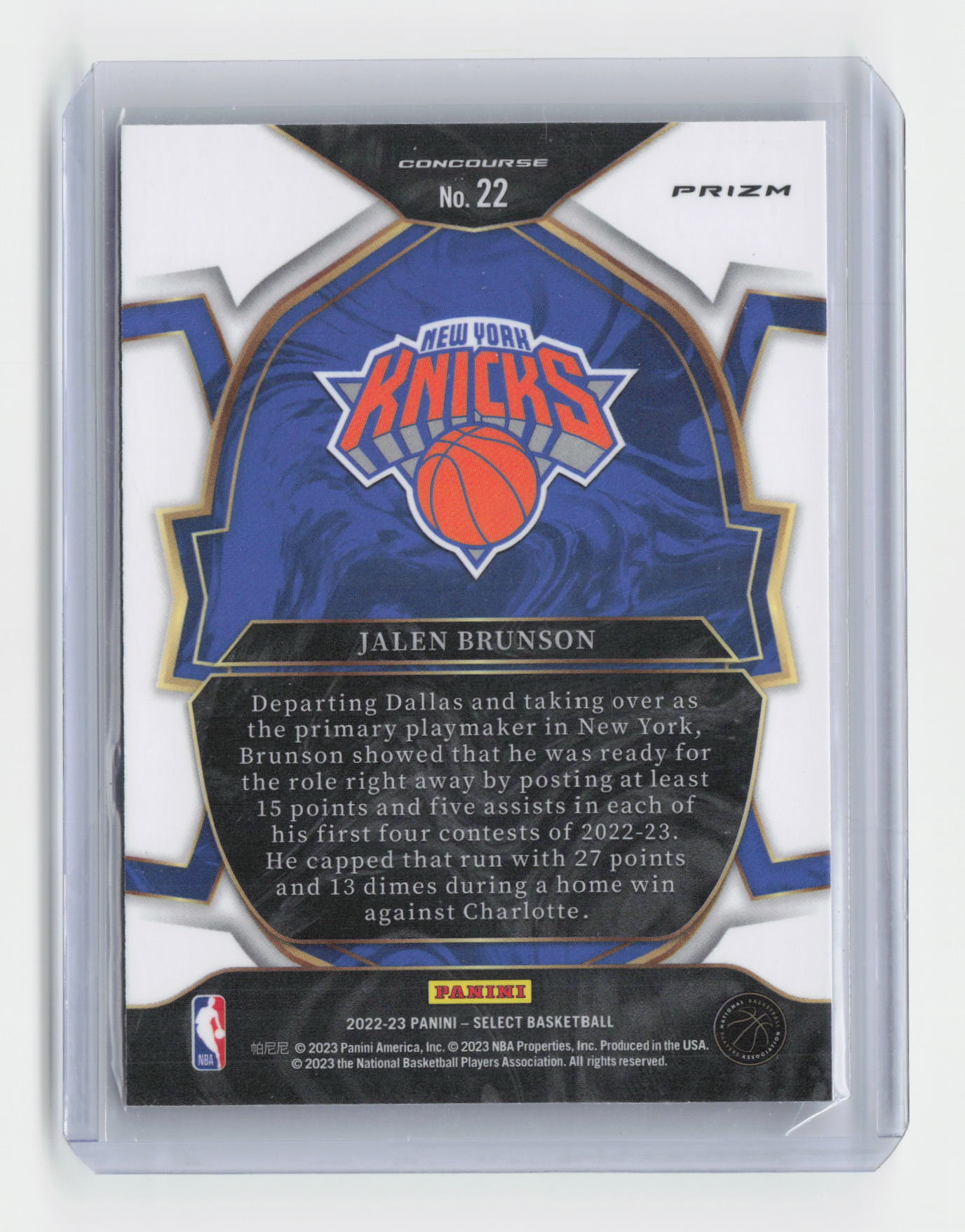 2022-23 JALEN BRUNSON Concourse Blue Cracked Ice Select - #22