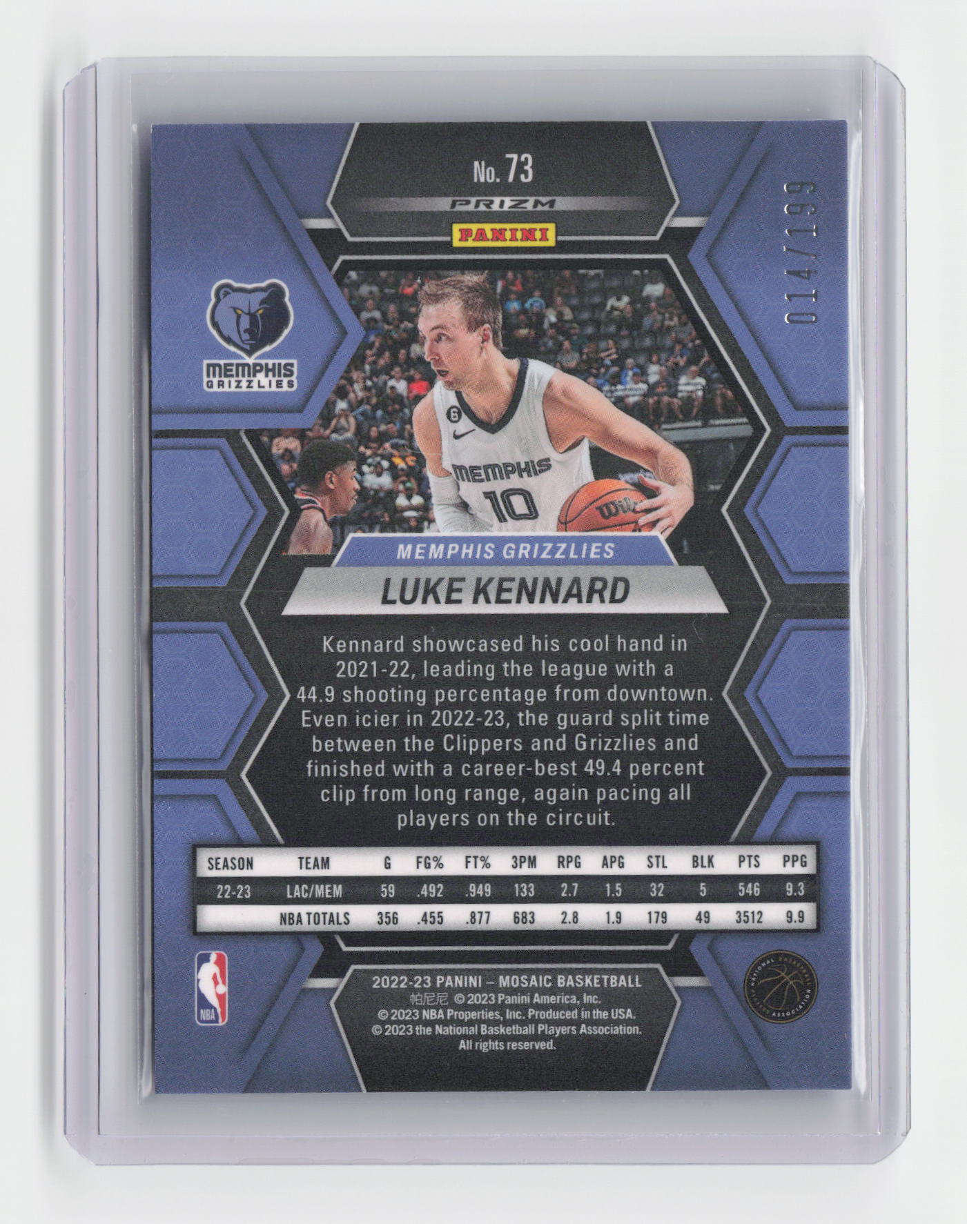 2022-23 LUKE KENNARD Blue 014/199 Mosaic Grizzlies