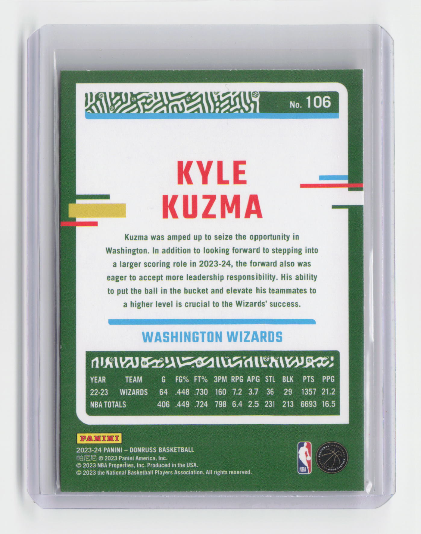 2023-24 KYLE KUZMA Fireworks 26/88 Donruss Tmall Wizards