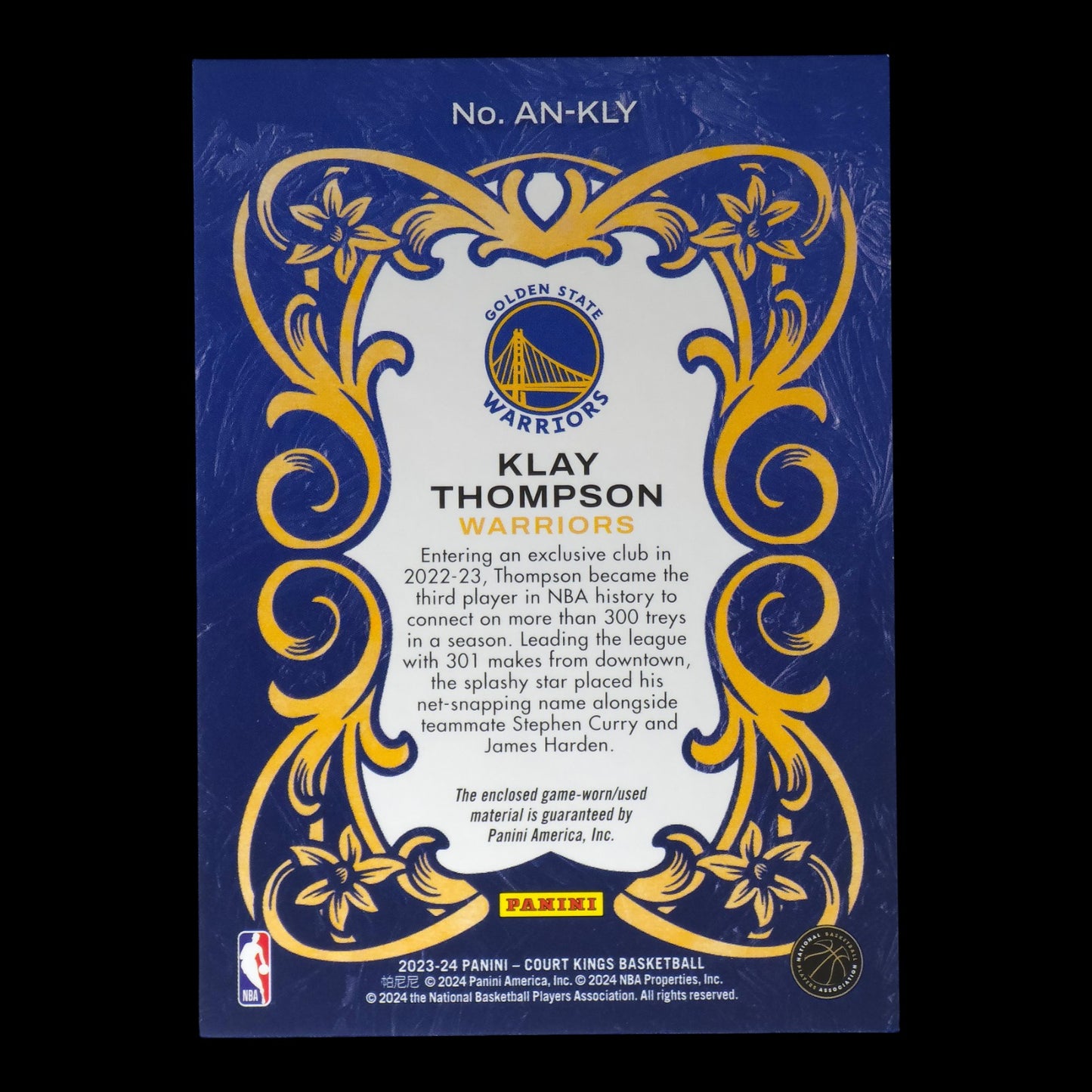 2023-24 KLAY THOMPSON Art Nouveau Game Worn Court Kings Warriors AN-KLY