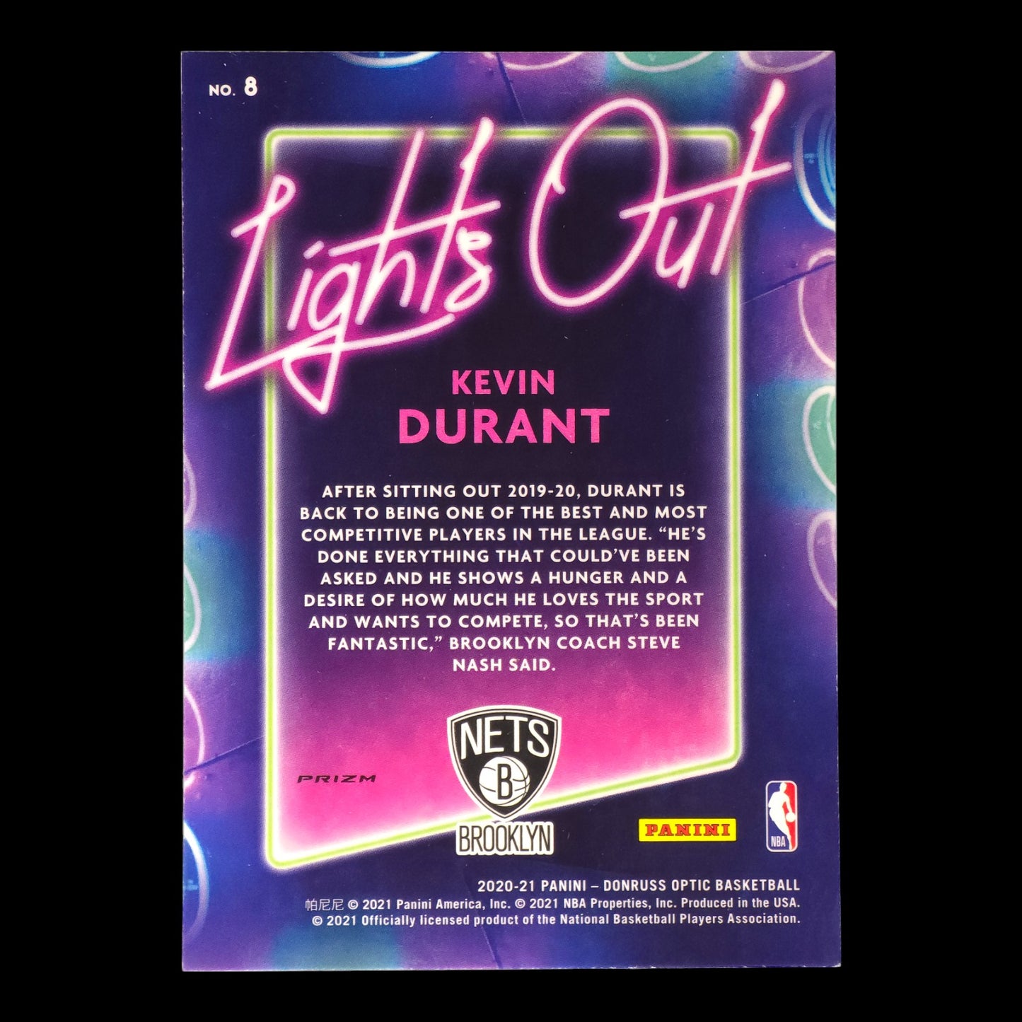 2020-21 KEVIN DURANT Lights Out Blue Pulsar Prizm Donruss Optic #8