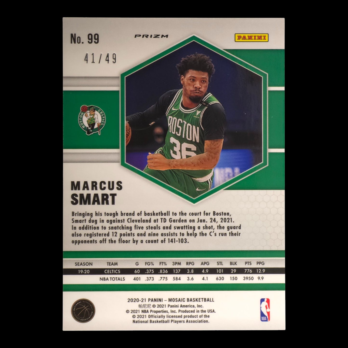 2020-21 MARCUS SMART Pink 41/49 Mosaic Celtics #99