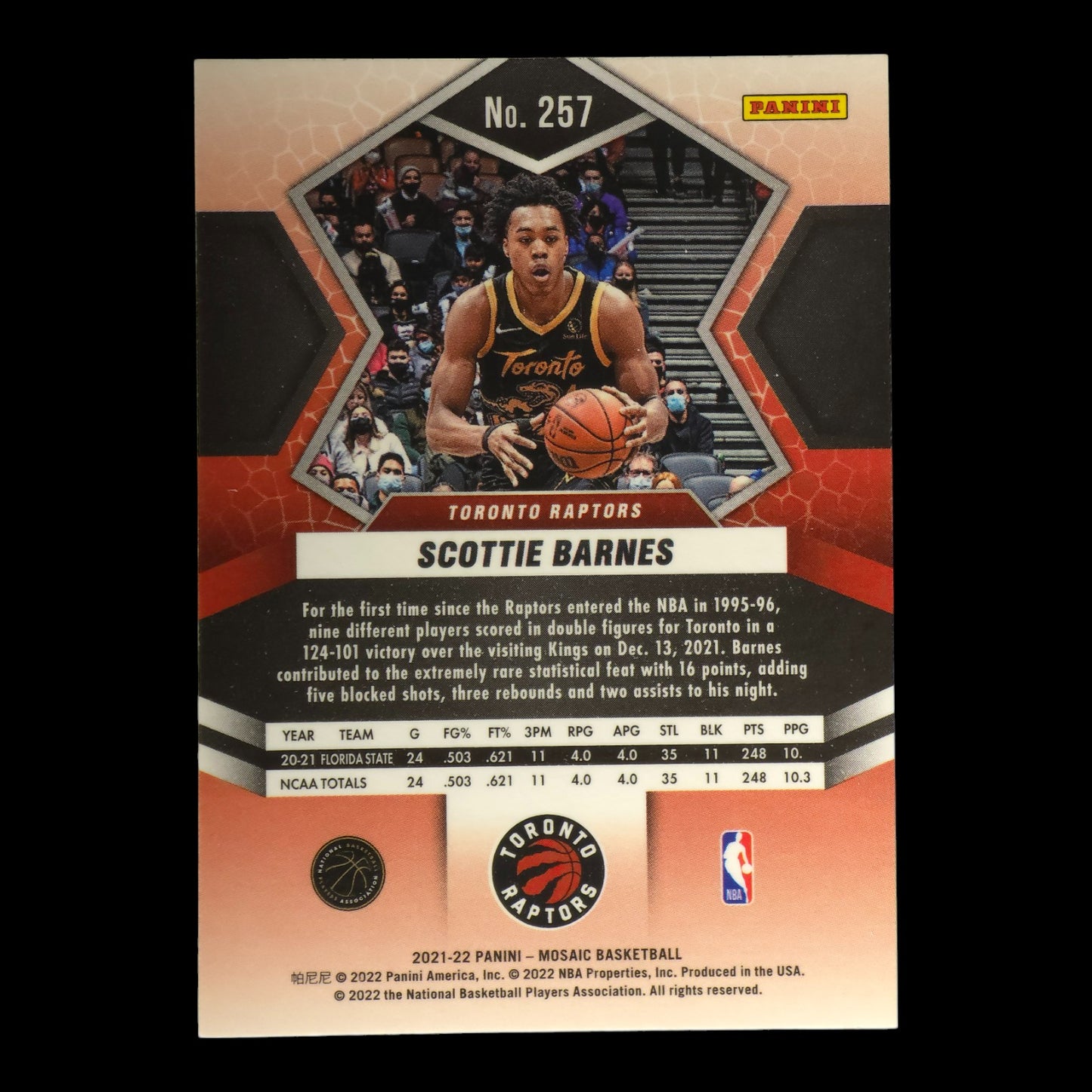 2021-22 SCOTTIE BARNES Rookie National Pride Mosaic Raptors #257