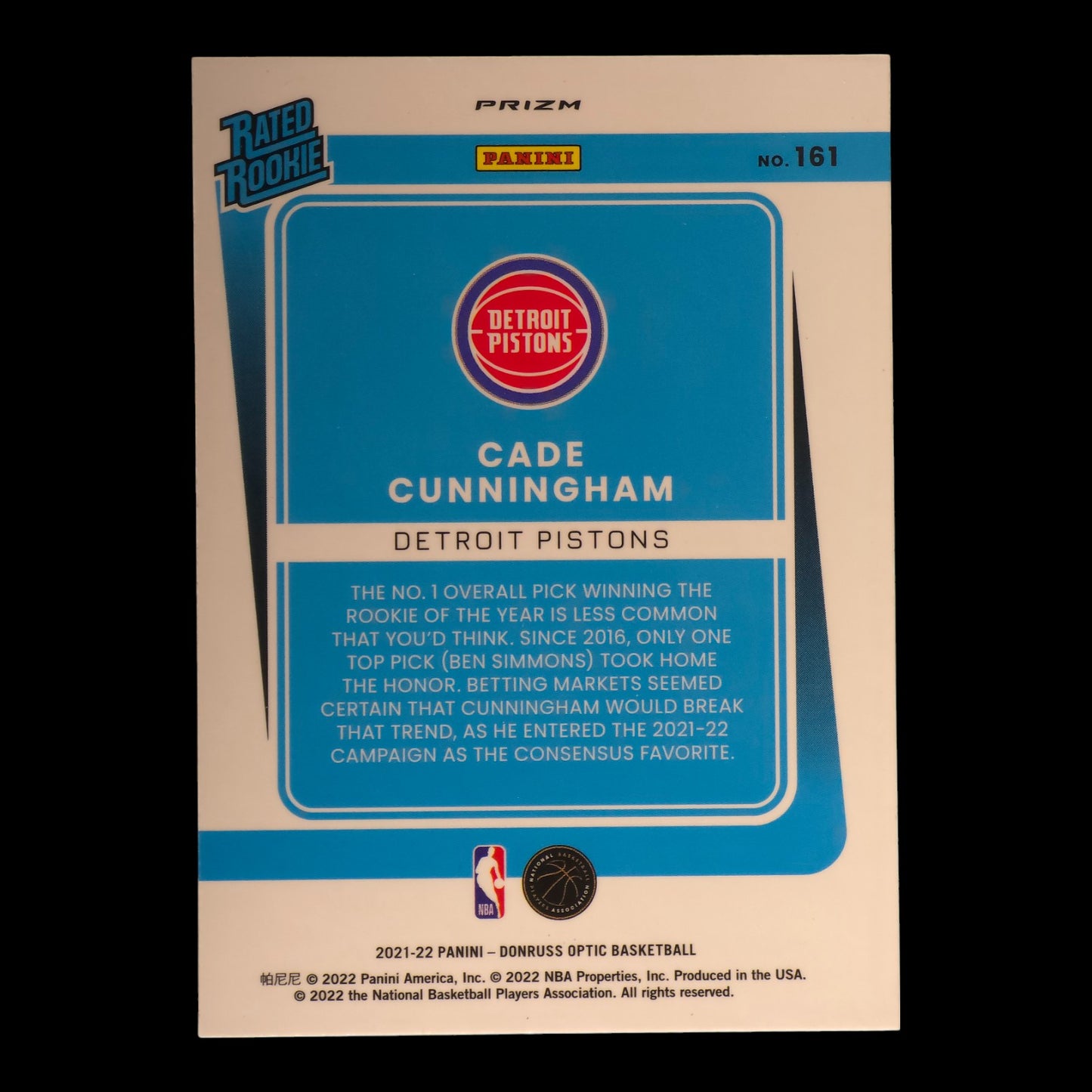 2021-22 CADE CUNNINGHAM Rated Rookie Red Mojo Choice Optic #161