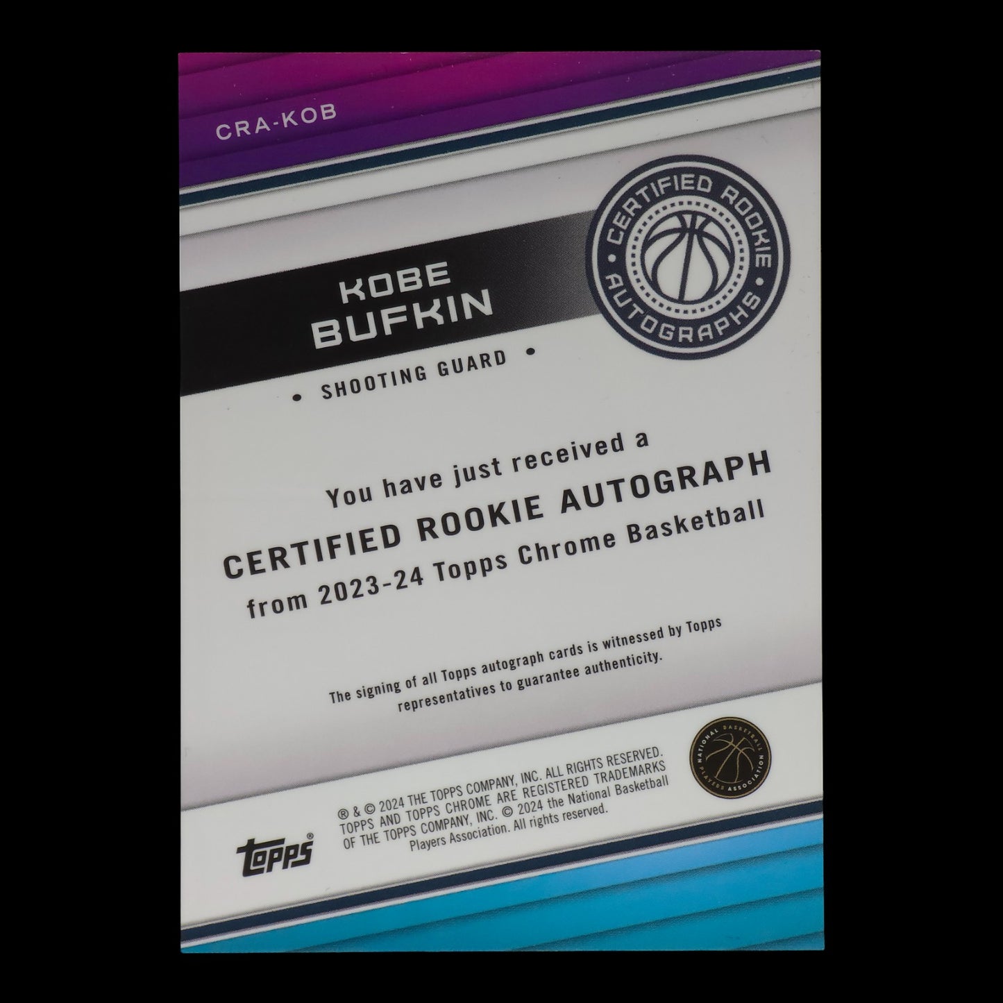 2023-24 KOBE BUFKIN Certified Rookie Autograph Topps Chrome CRA-KOB