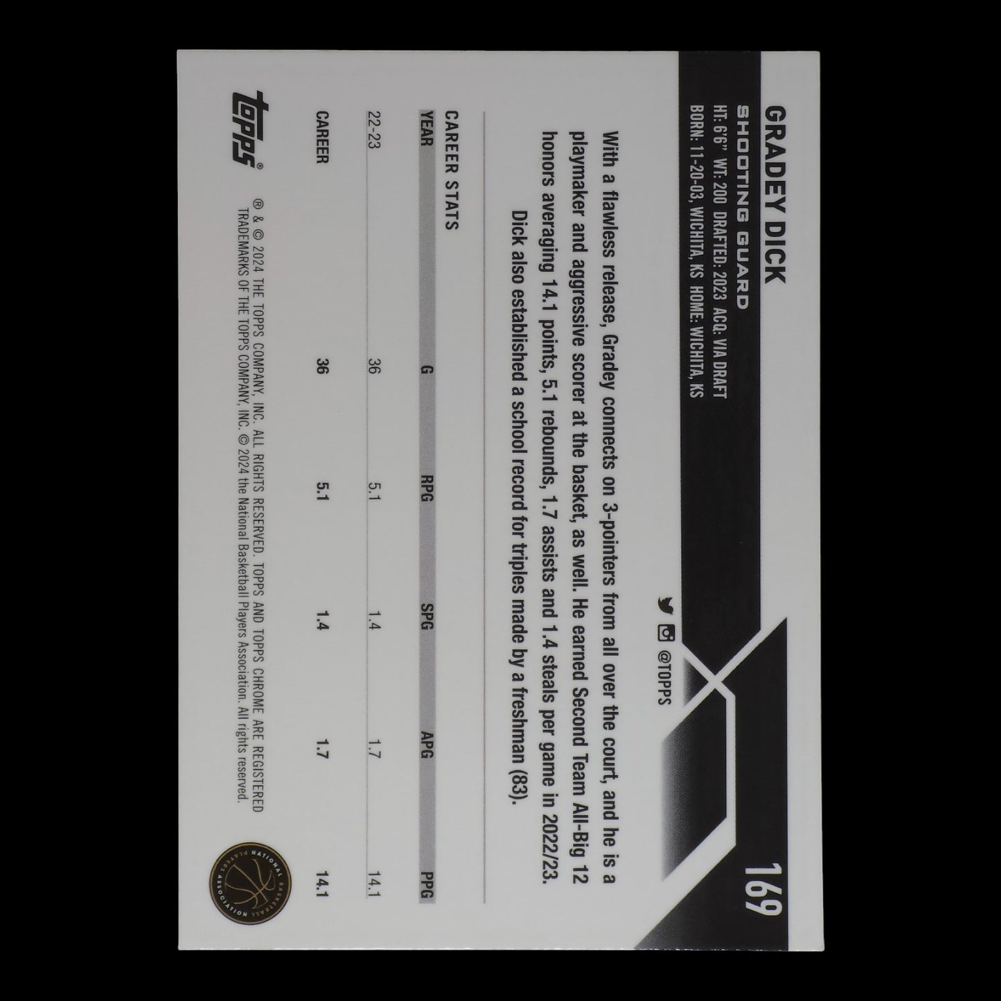 2023-24 GRADEY DICK Rookie Prizm Refractor Topps Chrome #169