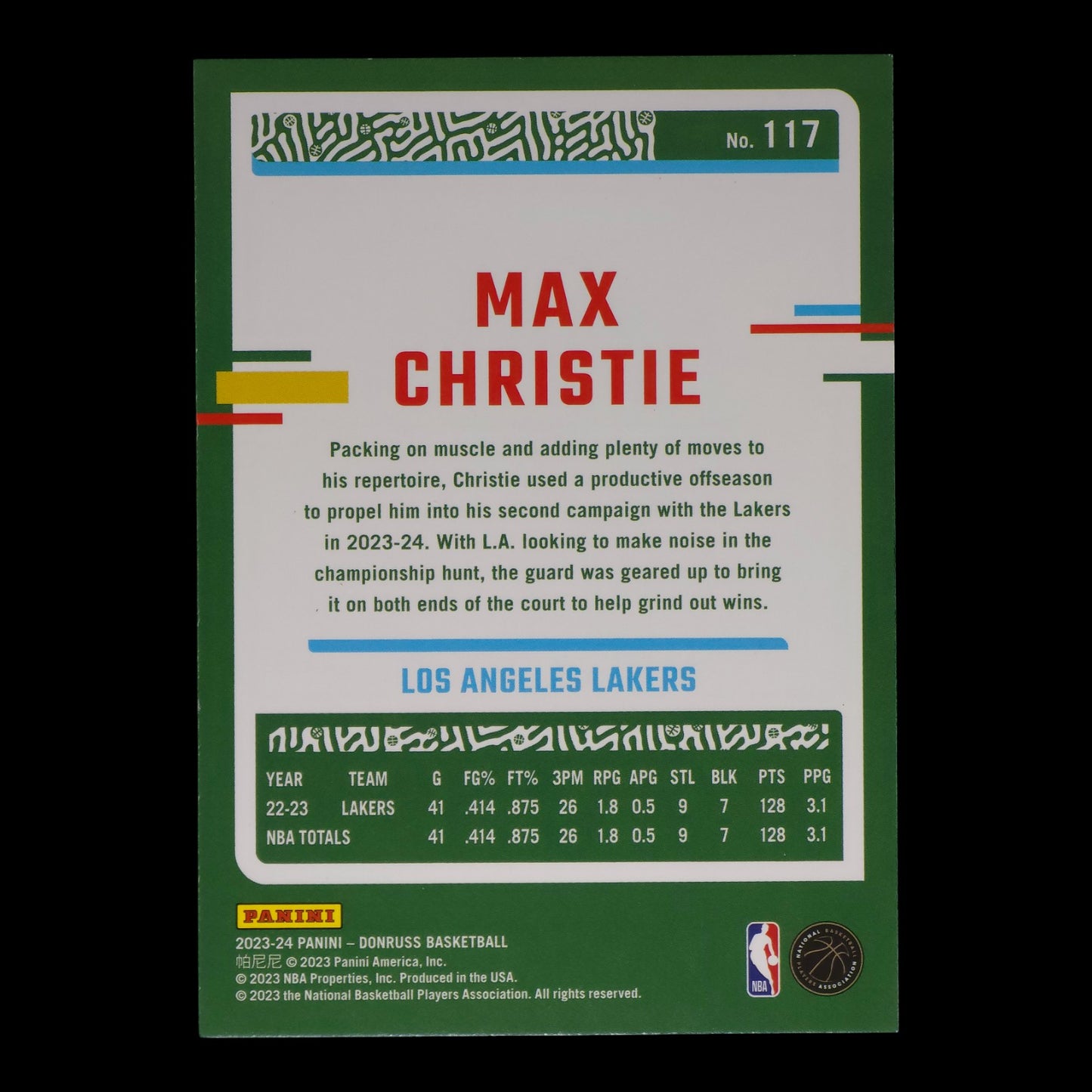 2023-24 MAX CHRISTIE Blue Laser 20/25 Donruss Lakers #117