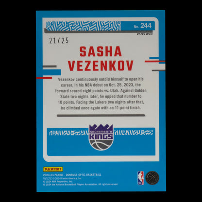 2023-24 SASHA VEZENKOV Rated Rookie Pink Disco 21/25 SP Optic Kings #244
