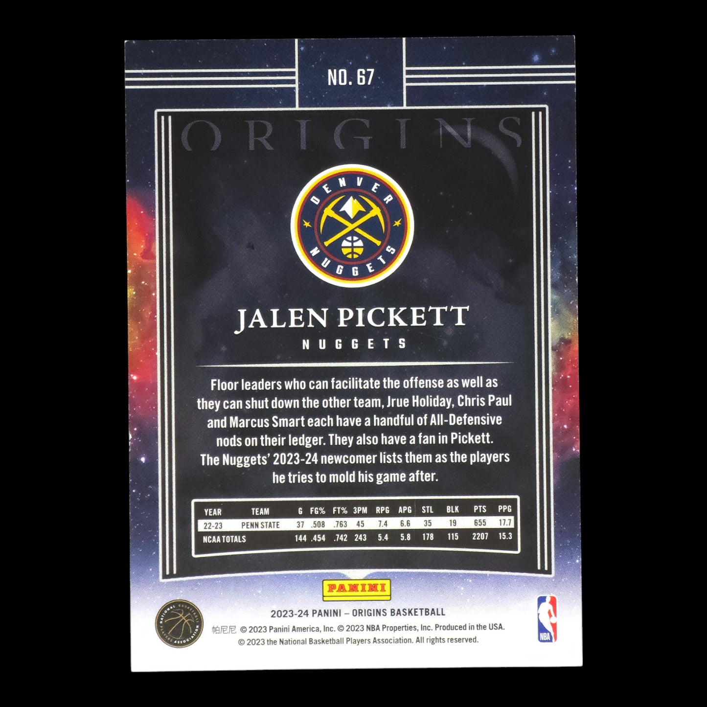 2023-24 JALEN PICKETT Rookie Burgundy 113/115 Origins Nuggets #67