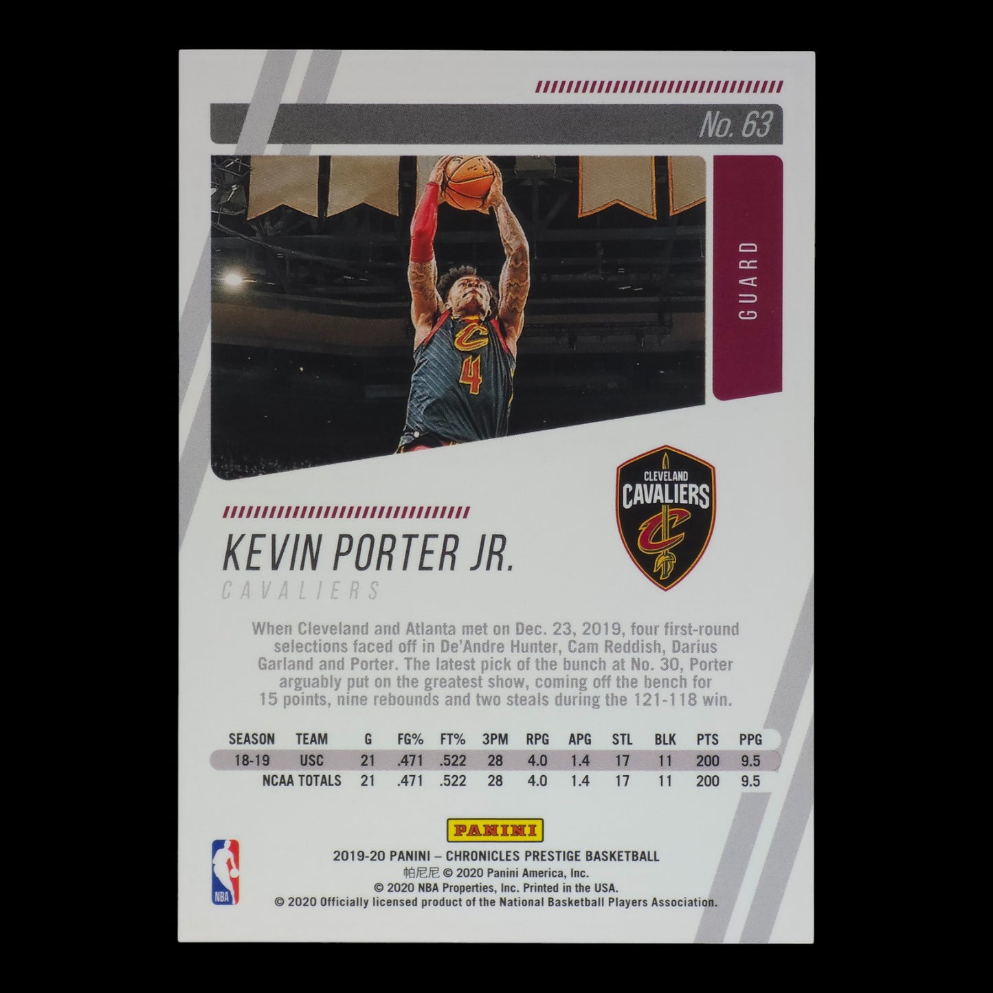 2019-20 KEVIN PORTER JR. RC Prestige Red Foil 133/149 Chronicles