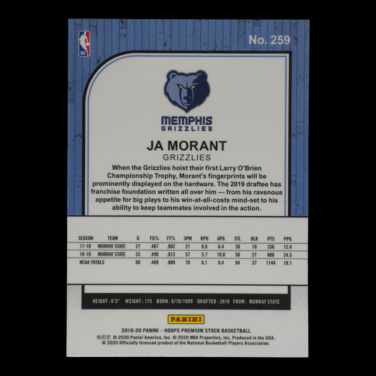 2018-19 JA MORANT ROOKIE Hoops Premium Grizzlies #259