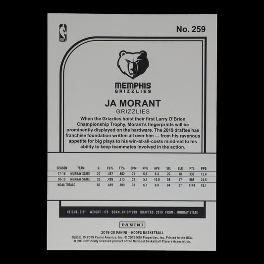 2018-19 JA MORANT ROOKIE Hoops Grizzlies #259
