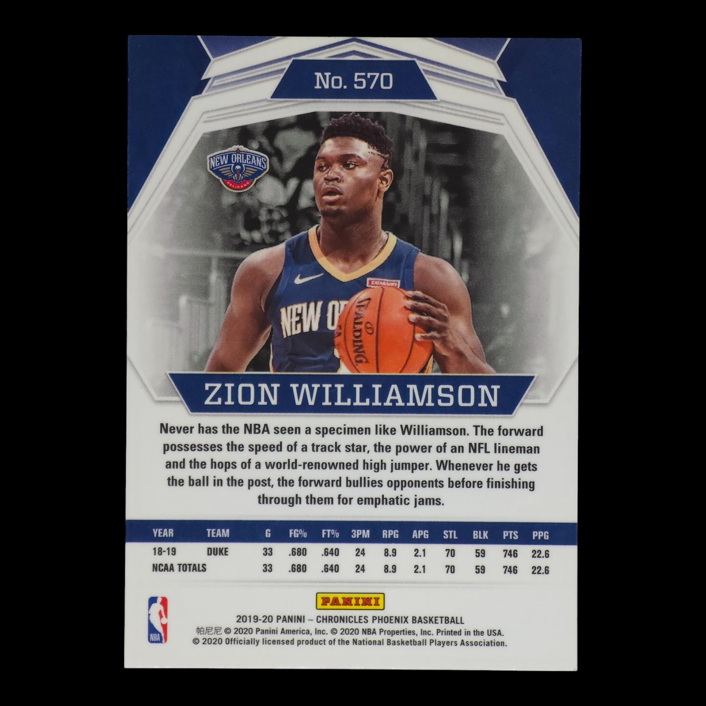 2019-20 ZION WILLIAMSON Rookie Phoenix Pelicans #570