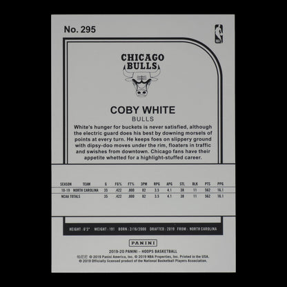 2019-20 COBY WHITE Tribute Rookie Hoops Bulls #295