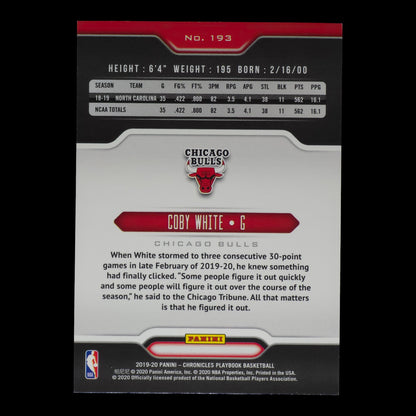 2019-20 COBY WHITE Rookie Playbook Chronicles Bulls #193