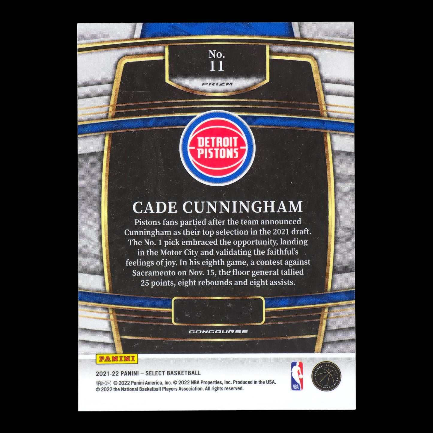2021-22 CADE CUNNINGHAM Concourse Blue Shimmer Prizm Rookie Select #11