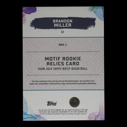 2023-24 BRANDON MILLER Player Worn Rookie Relics 27/35 Topps Motif MRR-2