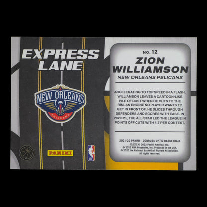 2021-22 ZION WILLIAMSON Express Lane Optic Pelicans #12