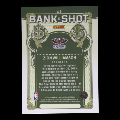 2023-24 ZION WILLIAMSON Bank Shot Mosaic Pelicans #9-1