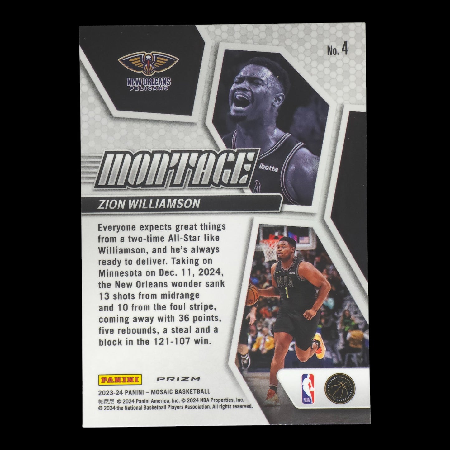 2023-24 ZION WILLIAMSON Silver Montage Mosaic Pelicans #4