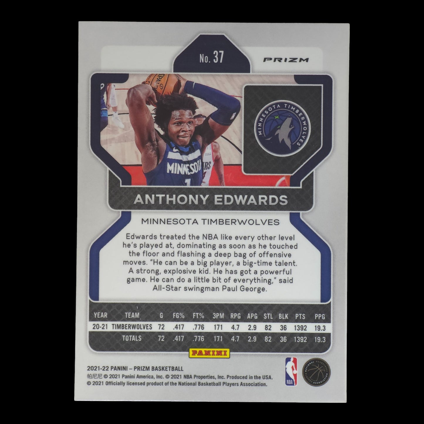 2021-22 ANTHONY EDWARDS Green Prizm Timberwolves #137