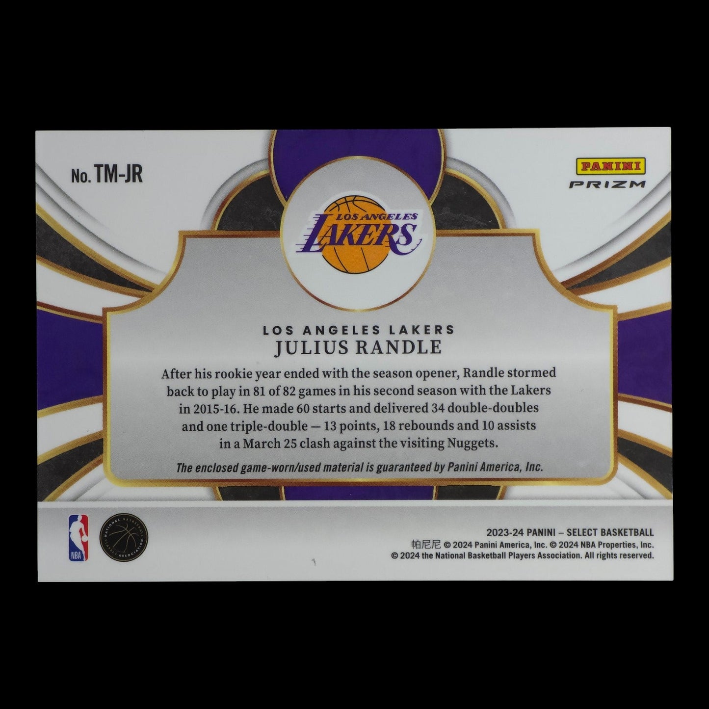 2023-24 JULIUS RANDLE Throwback Memorabilia Game Worn Silver Prizm Select TM-JR