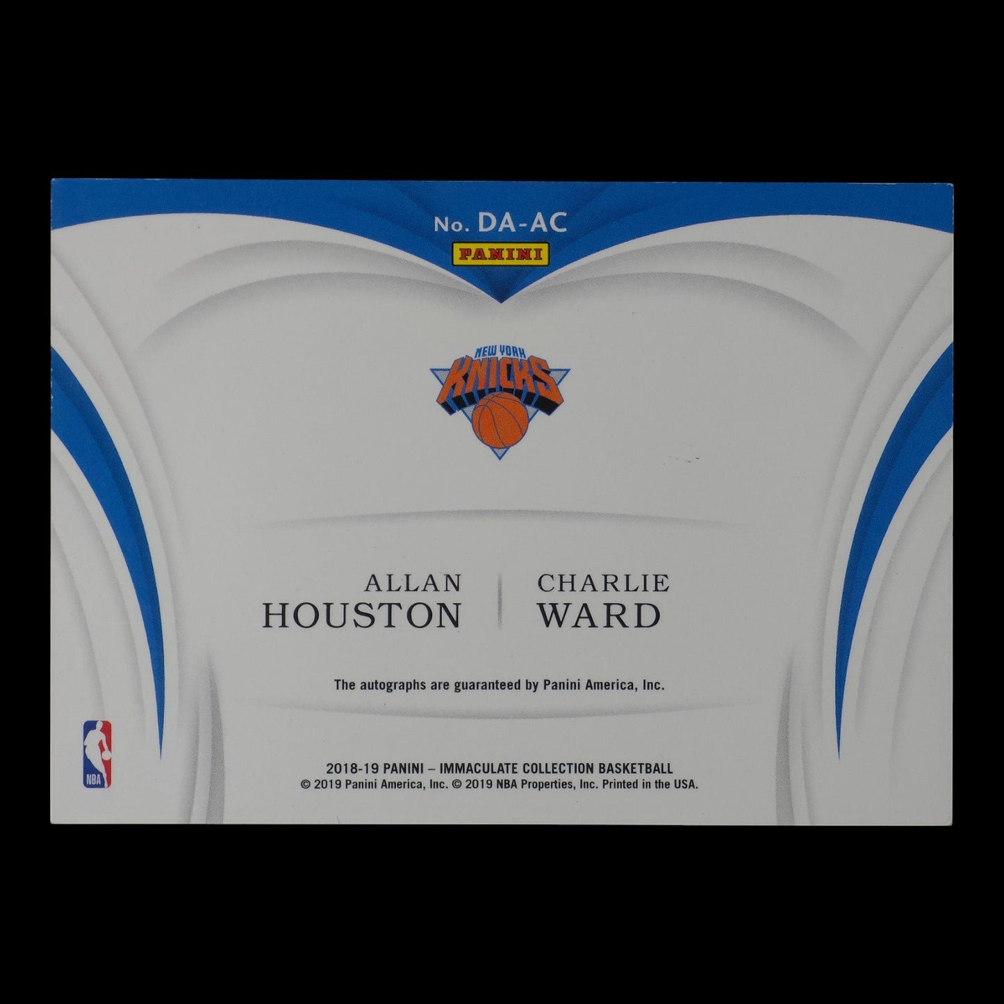 2018-19 ALLAN HOUSTON CHARLIE WARD Dual Auto Immaculate Collection DA-AC