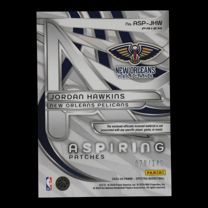 2023-24 JORDAN HAWKINS Aspiring Materials Prizm 70/149 Spectra Pelicans ASP-JHW