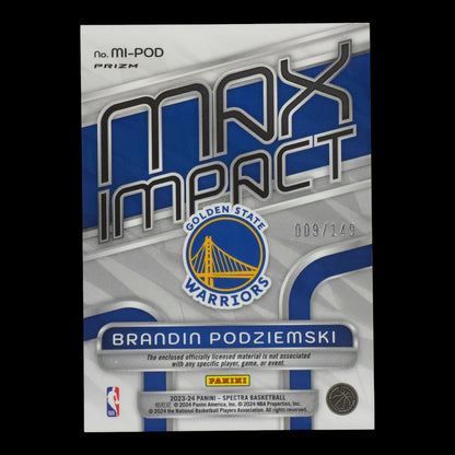 2023-24 Brandin Podziemski Max Impact Rookie Patch 9/149 Spectra GWS MI-POD